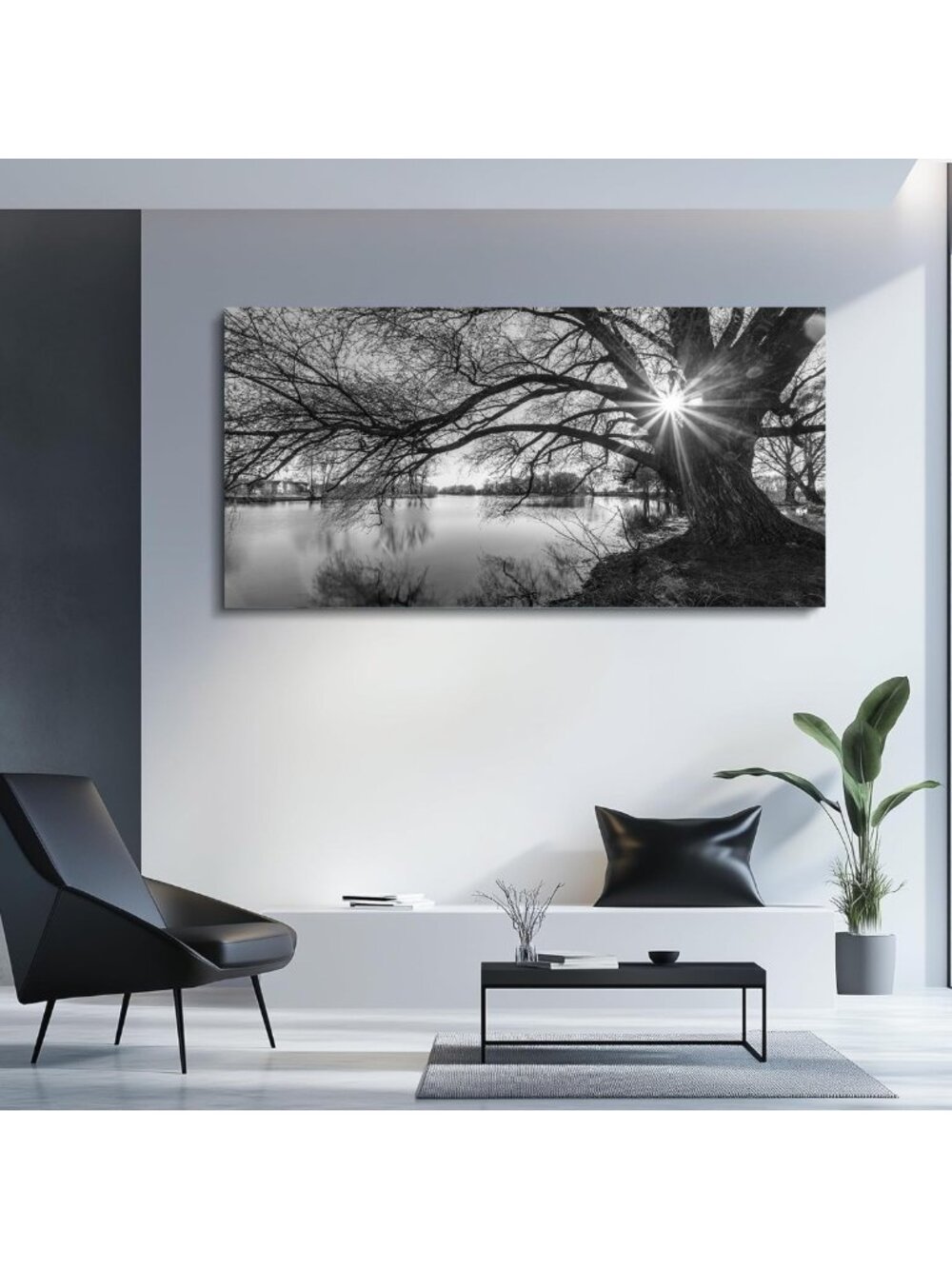 Black and White Forest Wall Art - Sunrise Tree Canvas Print for Bedroom & Living - Picture 6 of 7